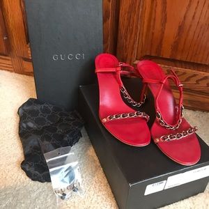 Red Gucci Chain Heel Sandals